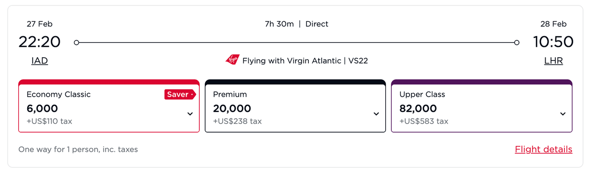 IAD LHR Virgin Atlantic Flying Club