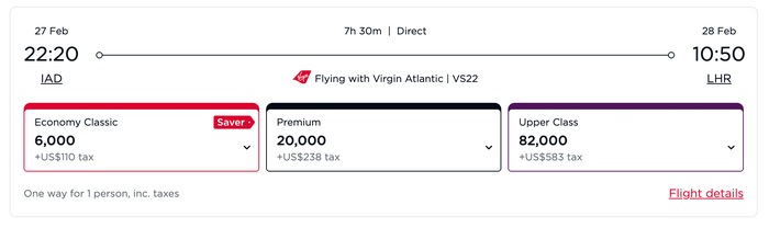 IAD LHR Virgin Atlantic Flying Club