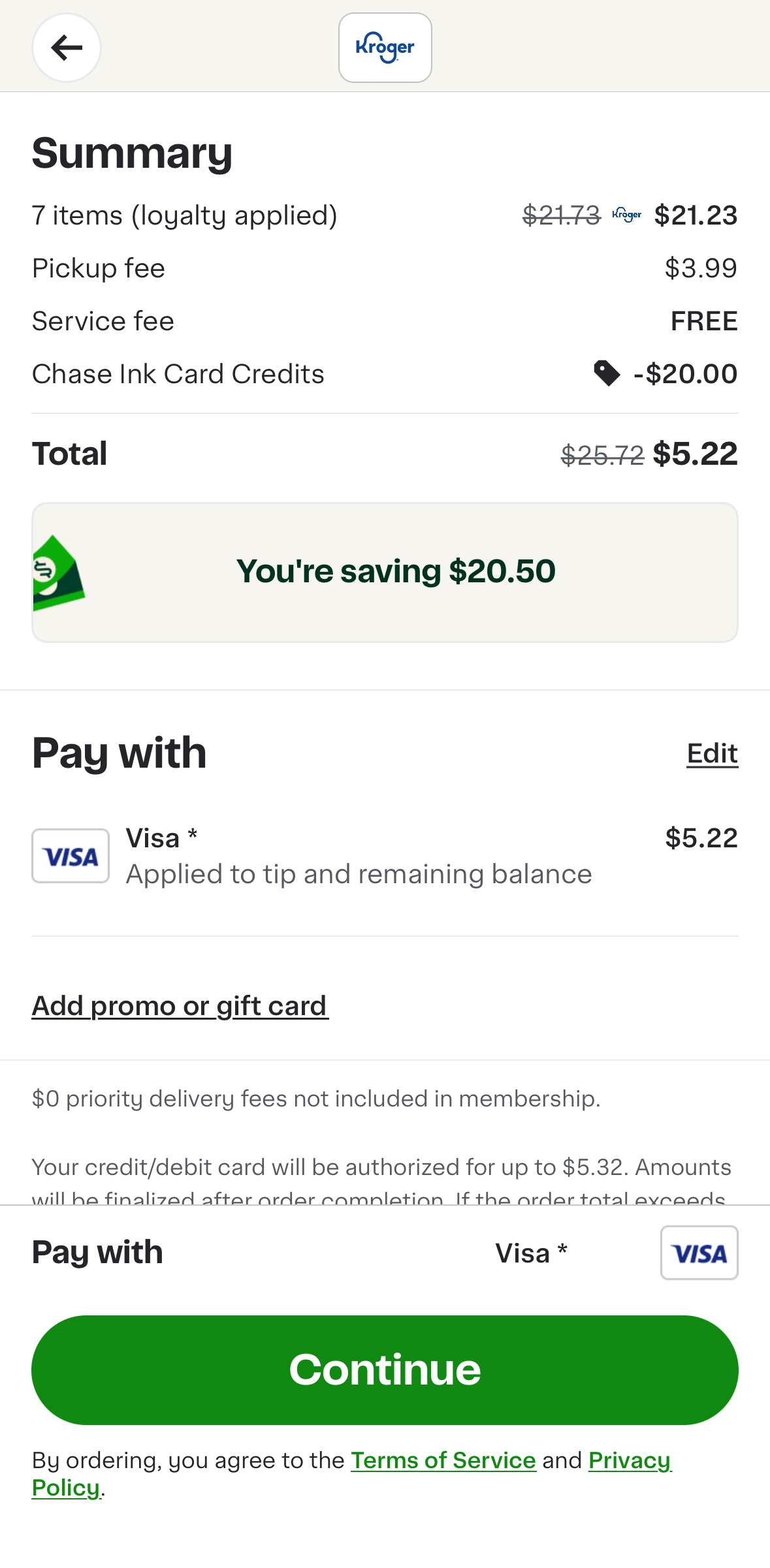 Instacart DoorDash snacks checkout