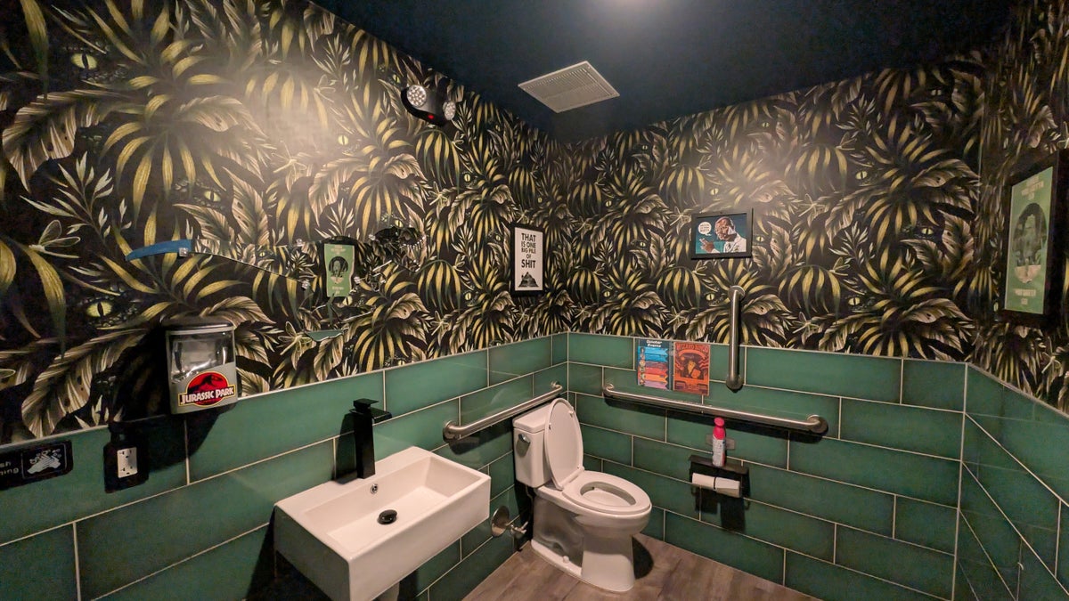 Jurassic Park bathroom in Englewood Colorado