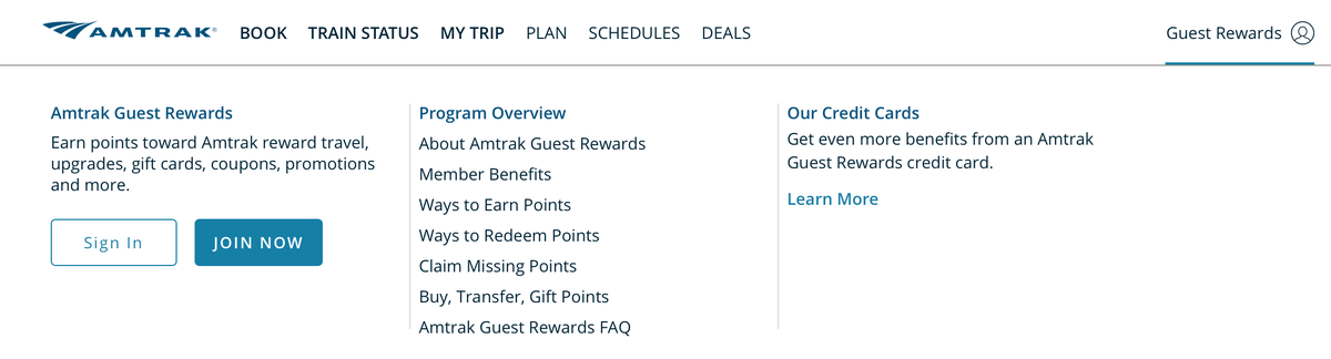 Logging In to Amtrak Guest Rewards Website