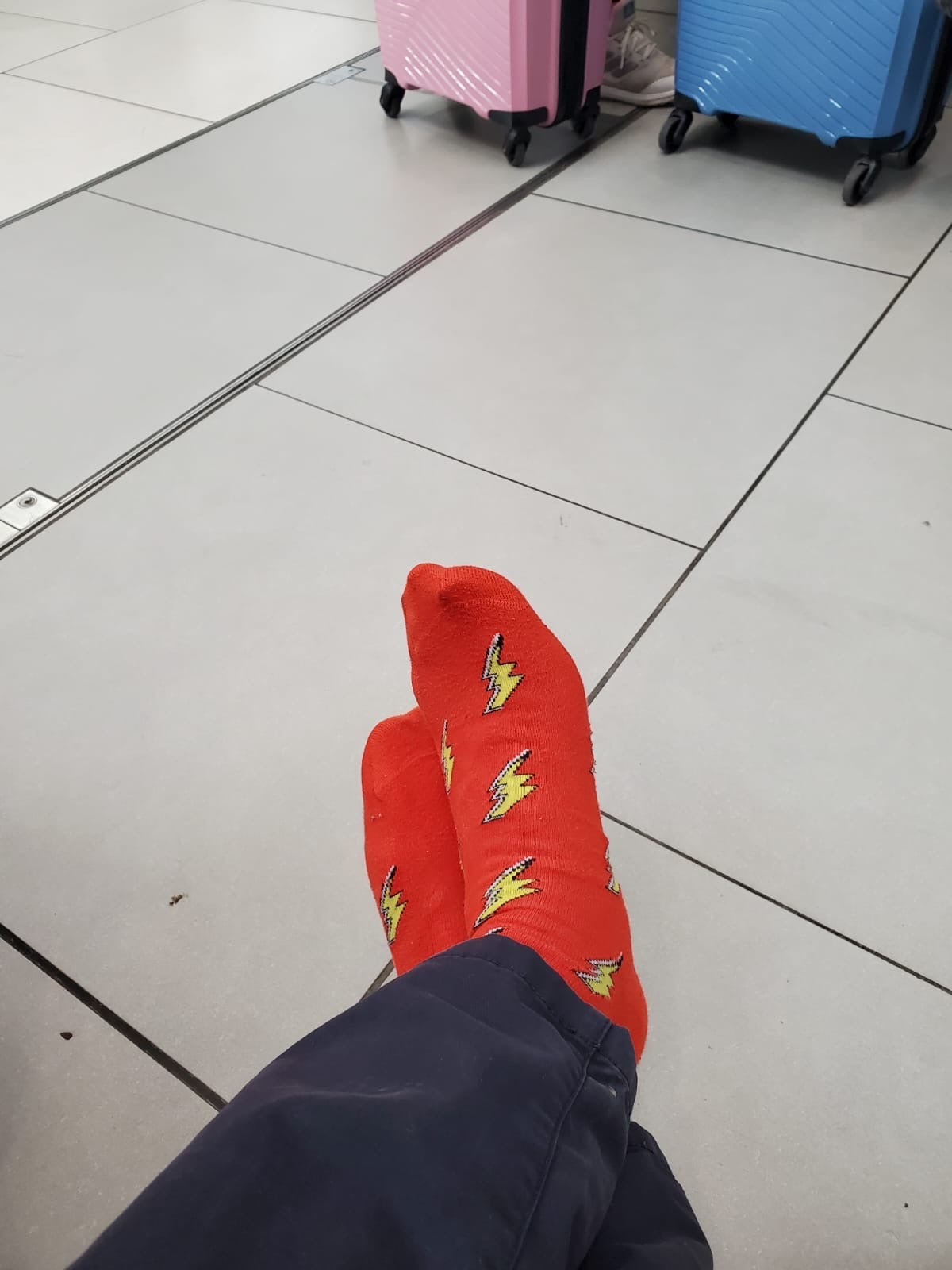 London Heathrow sock feet Andrew Fairbairn