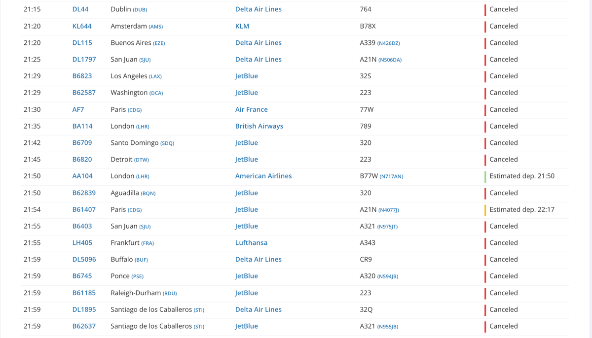 New York JFK cancelations