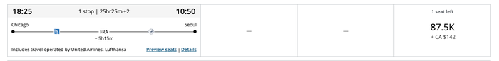 ORD ICN with Aeroplan 87.5k business class