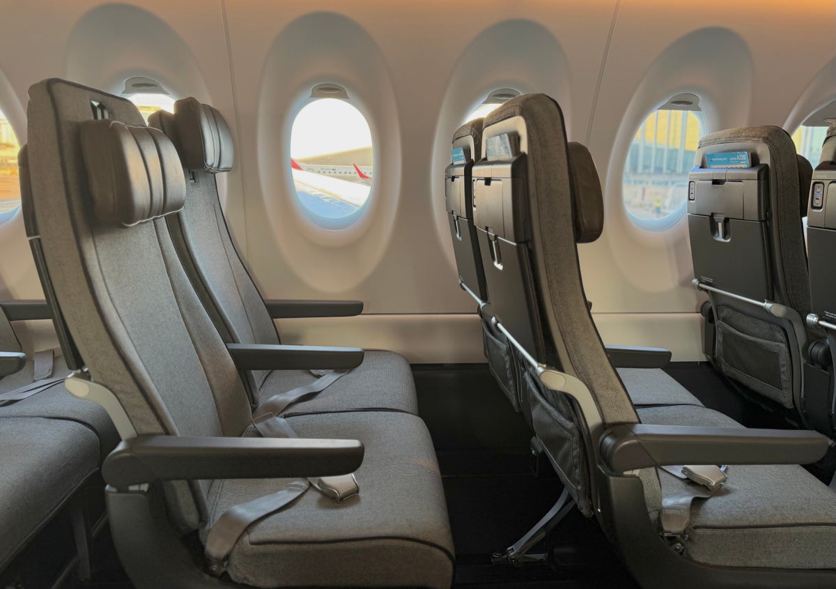 Qantas Airbus A220 economy cabin right side leg room