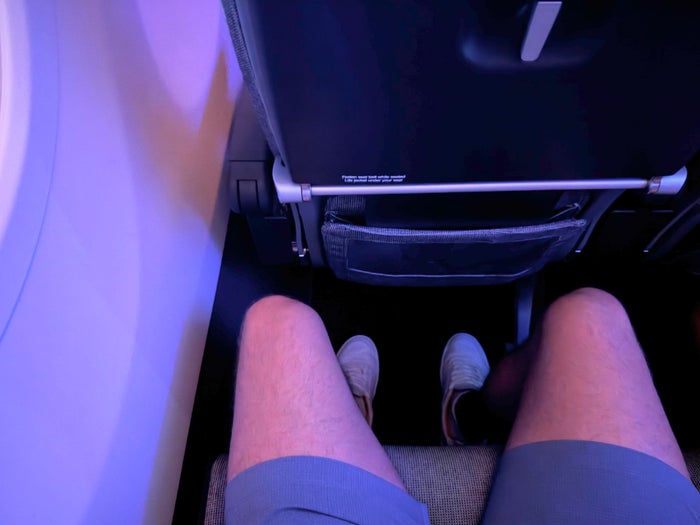 Qantas Airbus A321XLR economy leg room close up