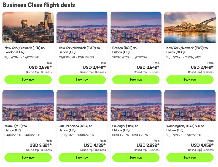 TAP Portugual January 13 2026 business fares TAP Portugual January 13 2026 business fares