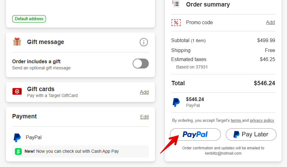 Target Pay with PayPal buttons