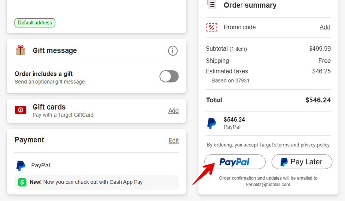 Target Pay with PayPal buttons