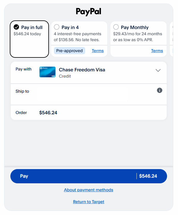 Target PayPal payment