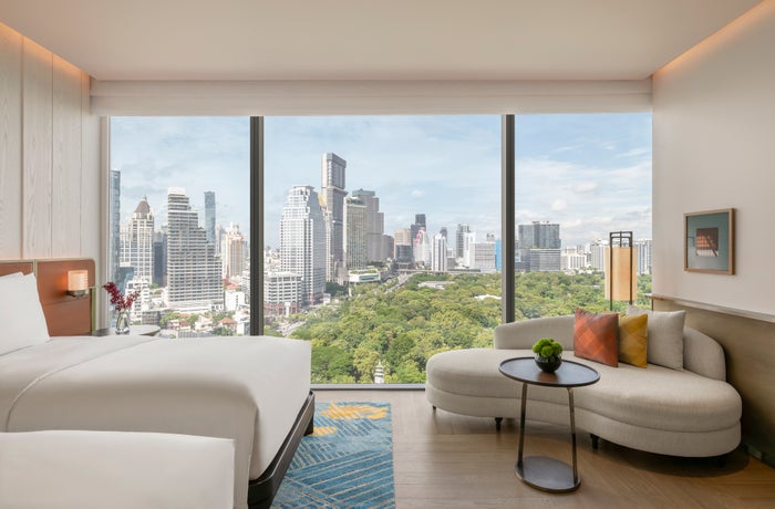 Twin Bed Park View Living Area