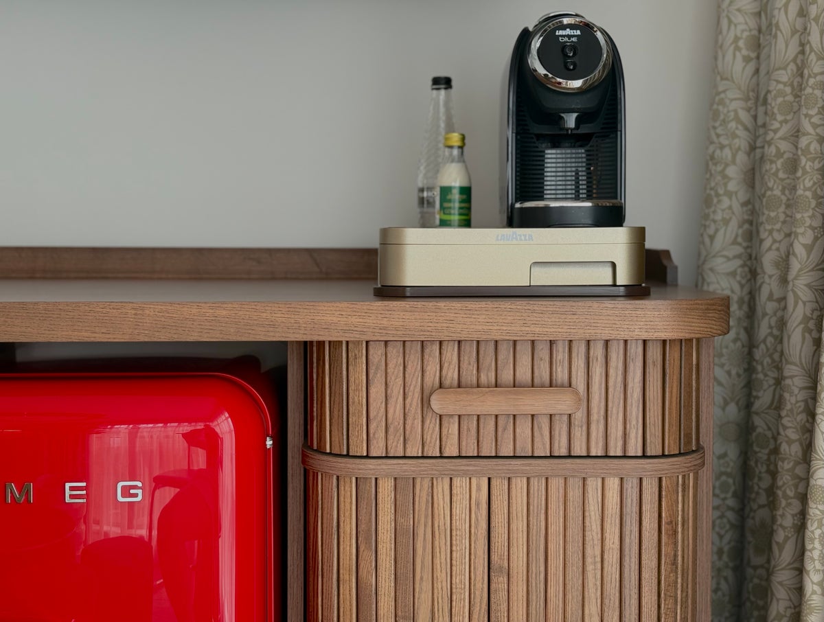 Virgin Hotels London Shoreditch Smeg fridge and Lavazza coffee machine