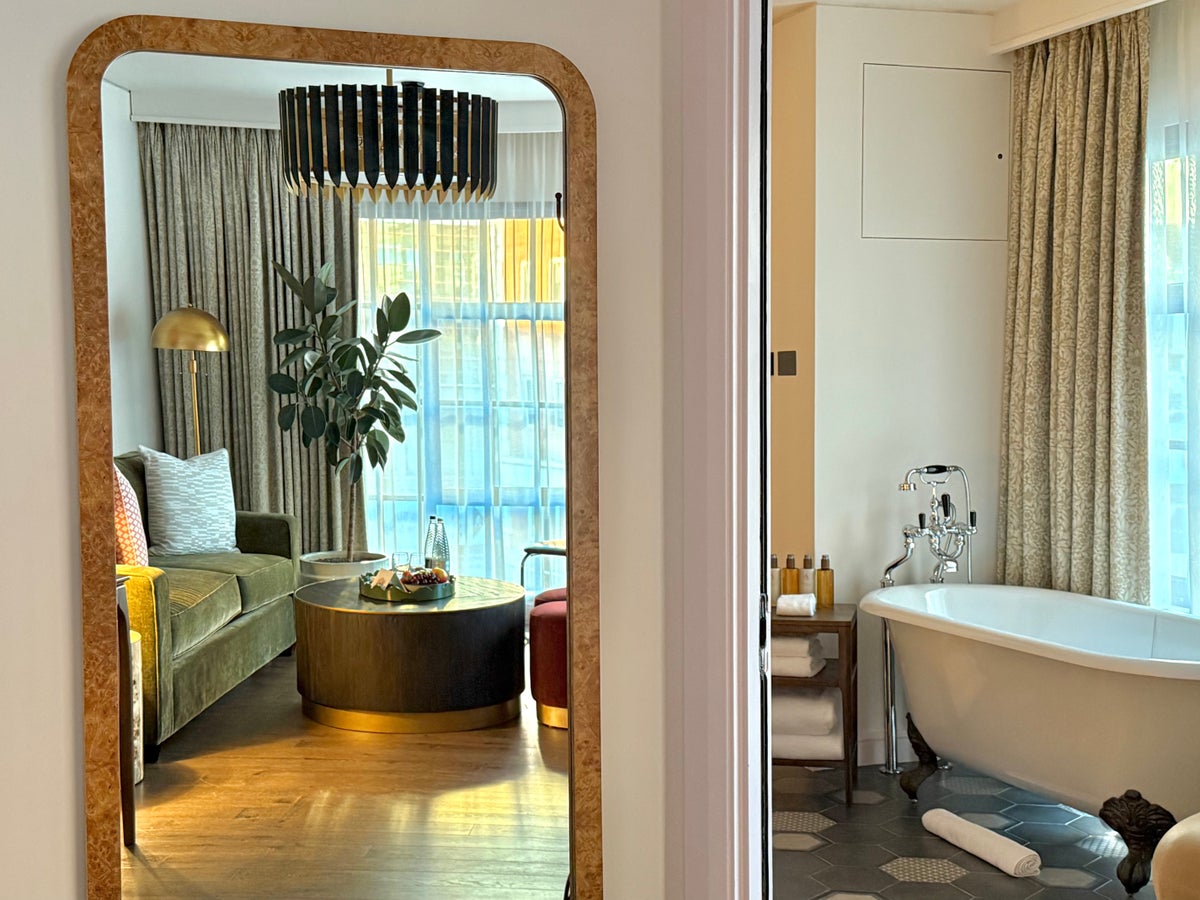 Virgin Hotels London Shoreditch bathroom and mirror reflection