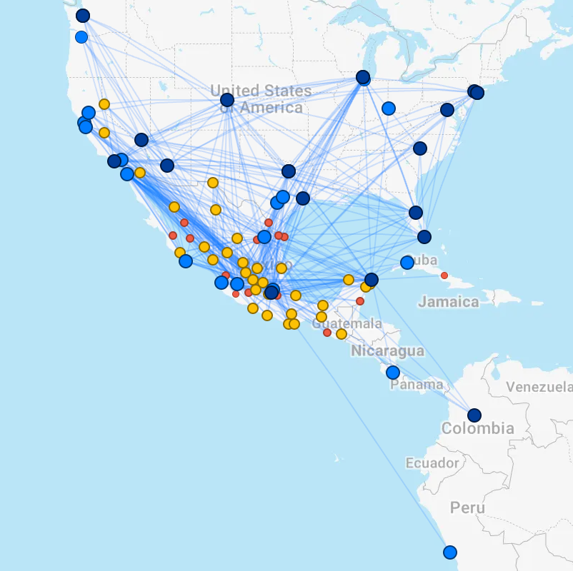 Viva and Volaris route map
