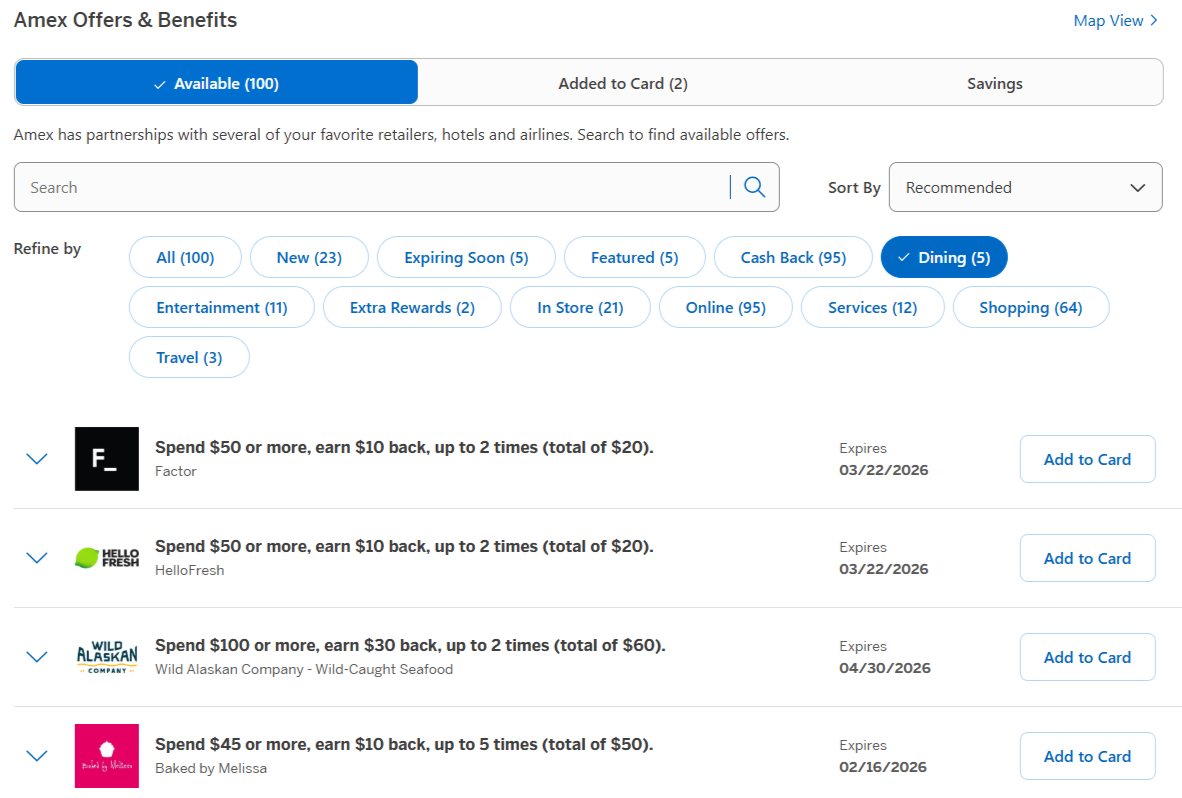 2026 Amex Offers snapshot