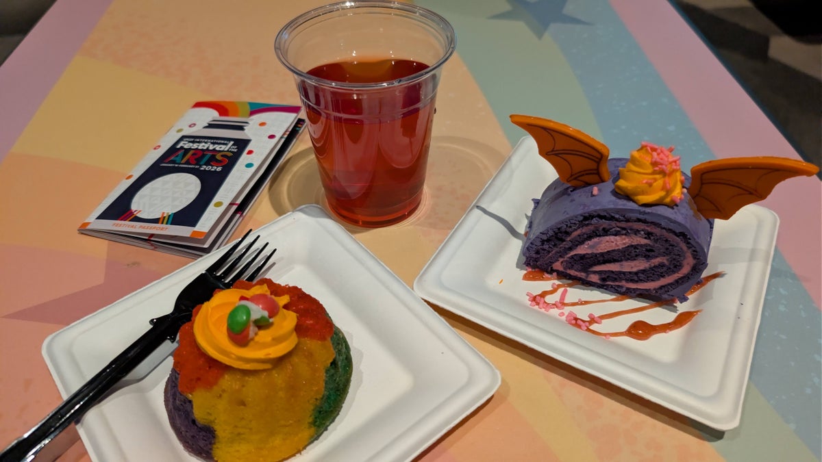 2026 EPCOT International Festival of the Arts Figment's Inspiration Station at the Odyssey Figment fantasty cake, color scheme cake, sour blonde ale