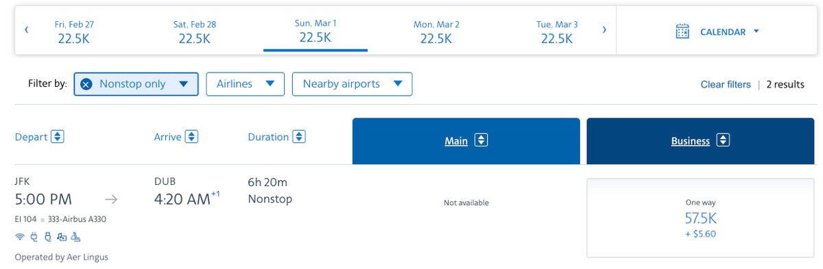 AA Aer Lingus business class award AA Aer Lingus business class award