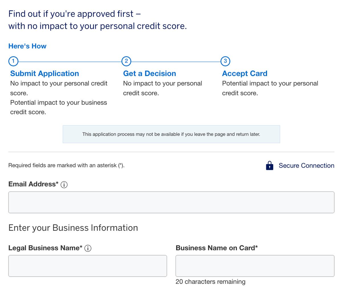 Amex Blue Business Plus card application page
