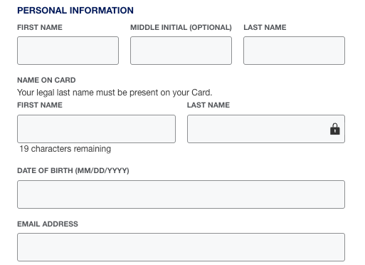 Amex Gold card application page info