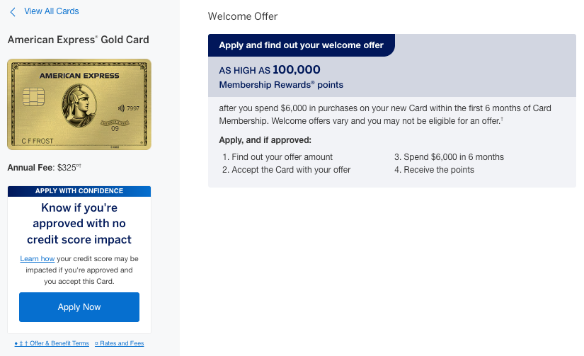 Amex Gold card as high as 100000