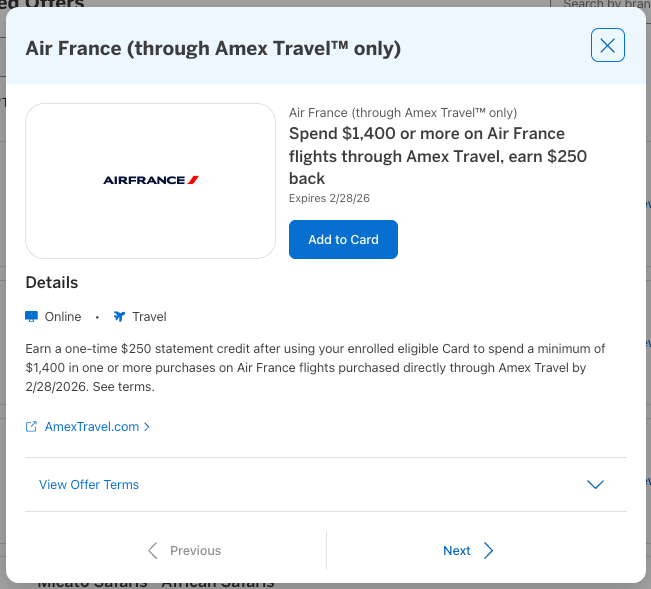 Amex Offer Air France February 2026