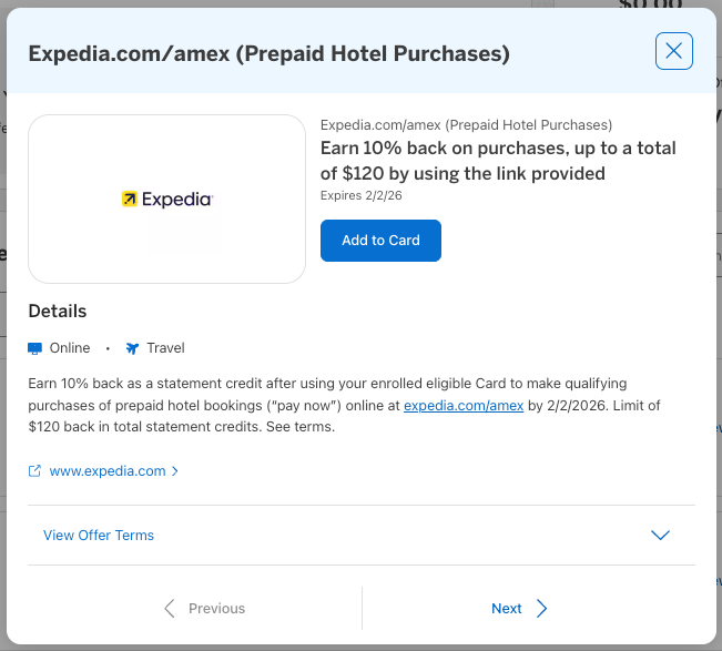 Amex Offer Expedia Hotels January 2026