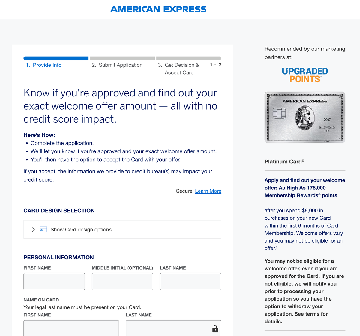 Amex Platinum application