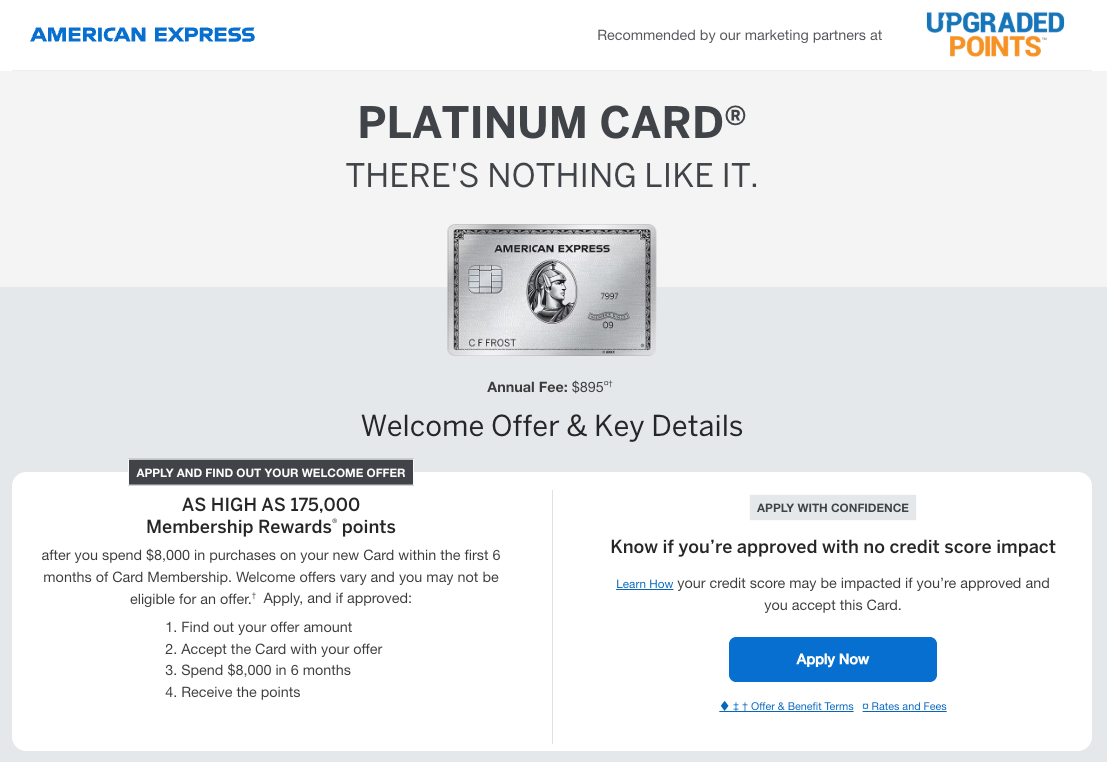 Amex Platinum card 175k offer first page