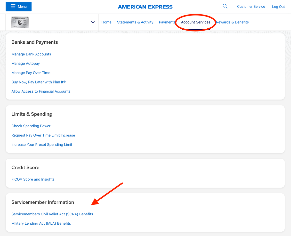 Amex Platinum card MLA SCRA benefits 1
