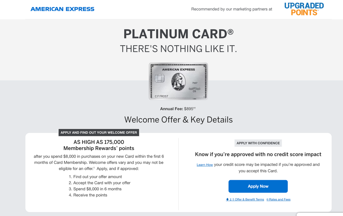 Amex Platinum card as high as 175000 points