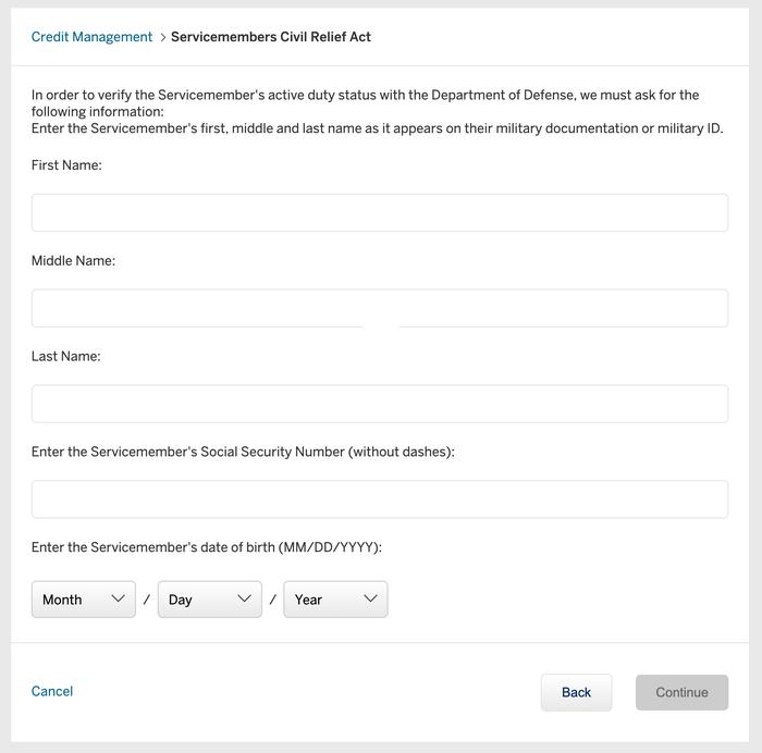 Amex apply for SCRA benefits personal info Amex apply for SCRA benefits personal info