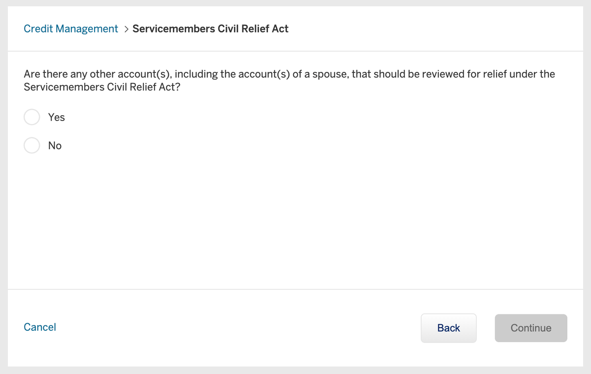 Amex apply for SCRA benefits spouse