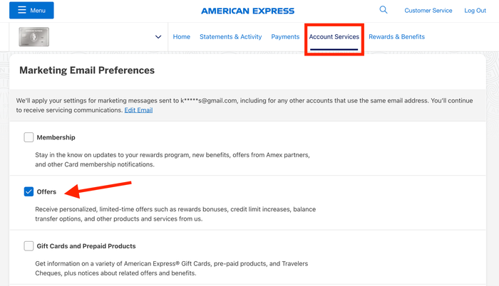 Amex email preferences online