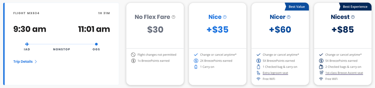 Breeze 30 fare IAD OGS Breeze 30 fare IAD OGS