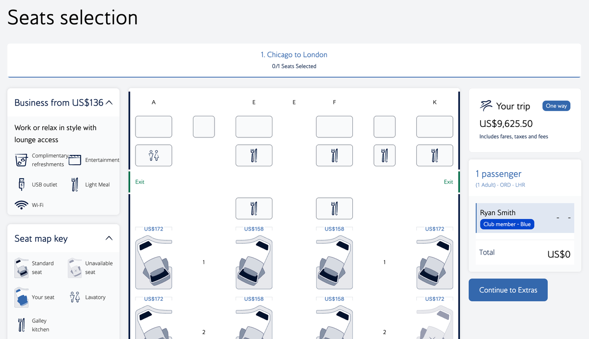 British Airways ORD LHR front biz seating British Airways ORD LHR front biz seating