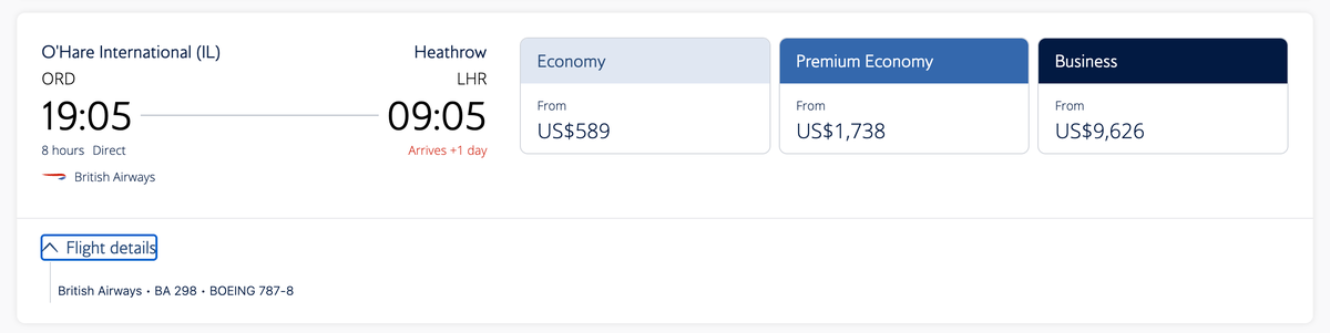 British Airways ORD LHR plane type British Airways ORD LHR plane type