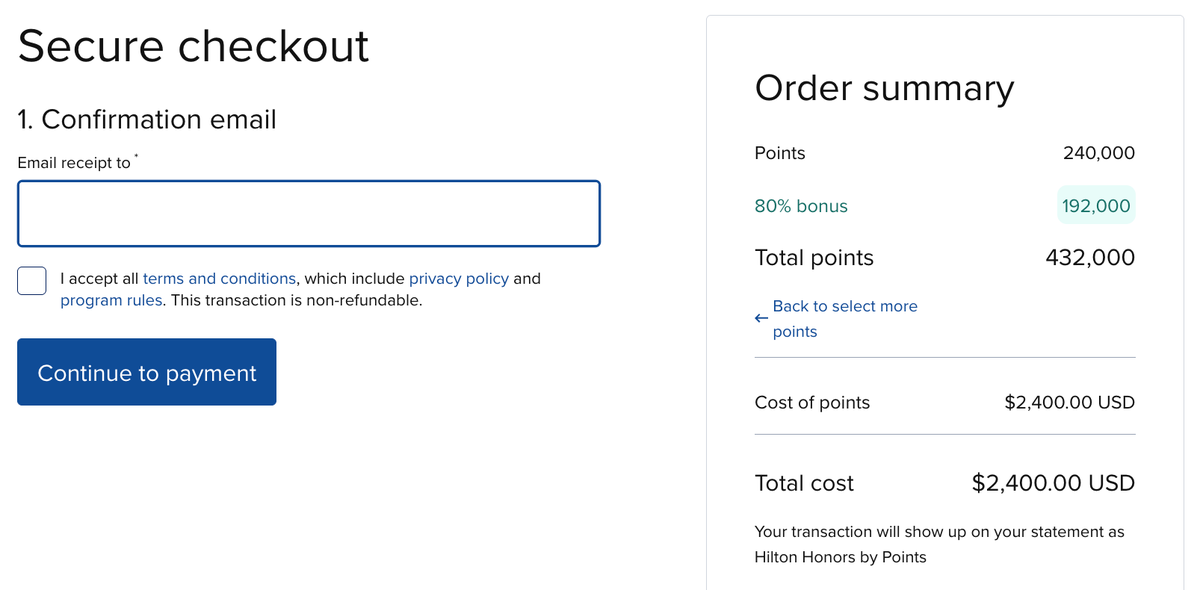 Buy Hilton points 80 bonus January 2026