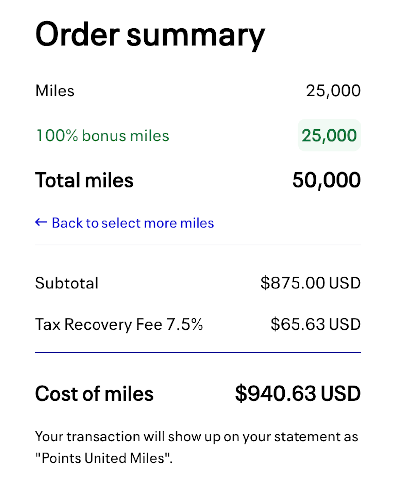 Buy United miles 100 bonus January 2026
