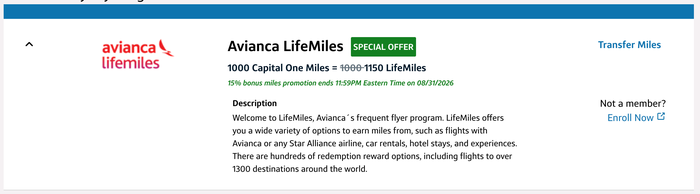 Capital One Lifemiles transfer bonus August 2026 Capital One Lifemiles transfer bonus August 2026