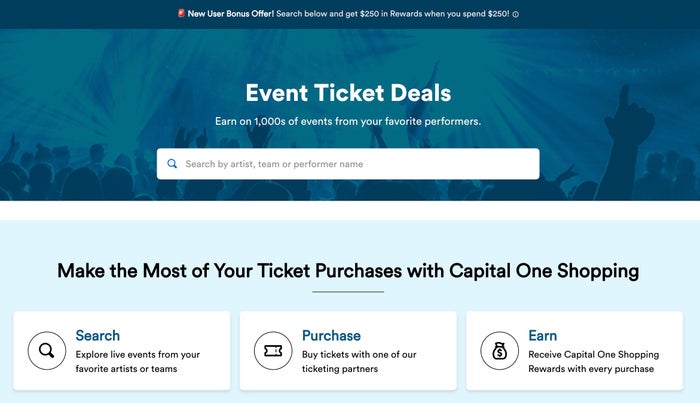Capital One Shopping ticket search page Capital One Shopping ticket search page