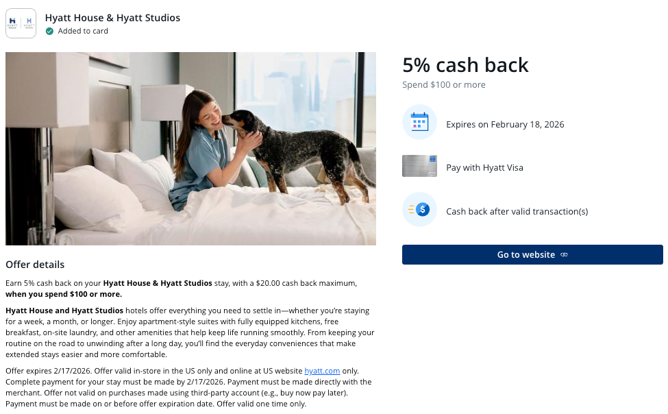 Chase Offer Hyatt House Hyatt Studios January 2026