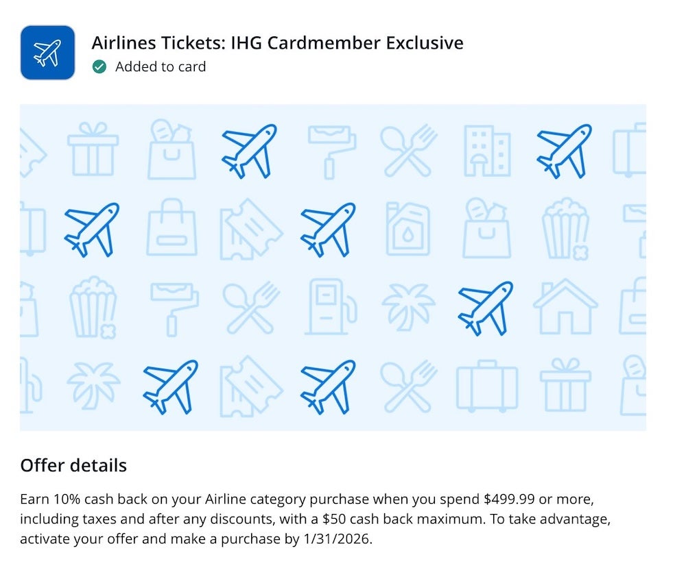 Chase Offer IHG card flights January 2026