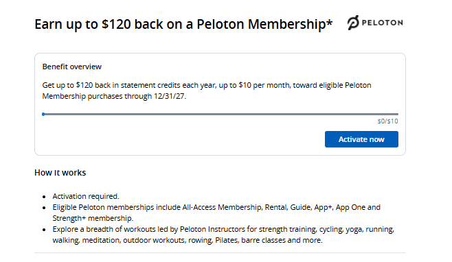 Chase Sapphire Reserve card Peloton membership credit
