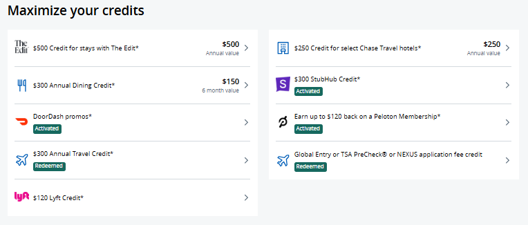 Chase Sapphire Reserve statement credits activation