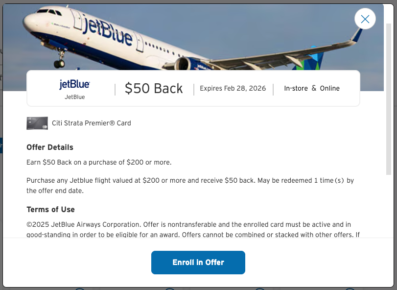 Citi Merchant Offer JetBlue January 2026