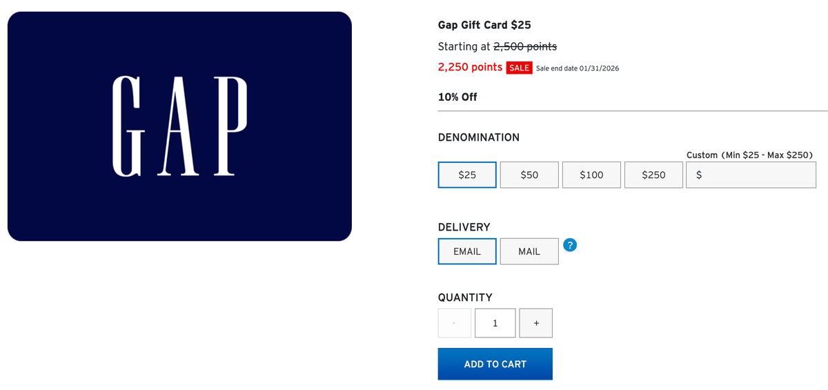 Citi ThankYou gift card sale January 2026 GAP