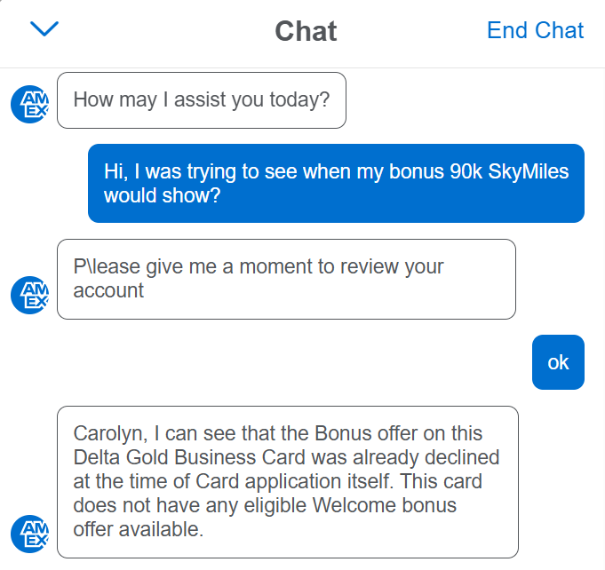 Delta Amex card agent chat