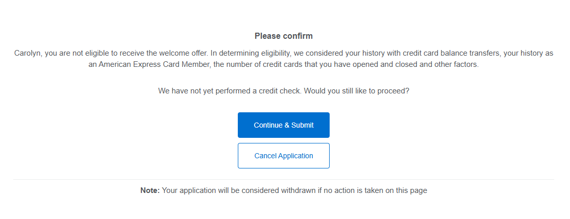 Delta Amex card application pop up