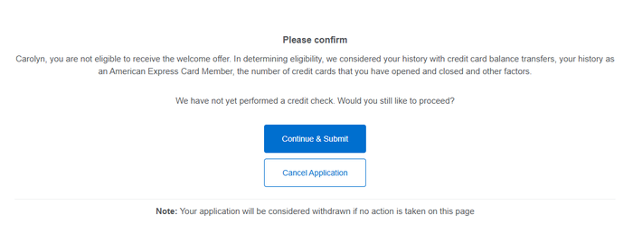 Delta Amex card application pop up