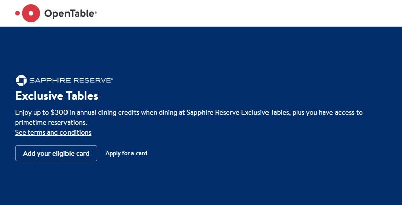 Dining Credits Open Table